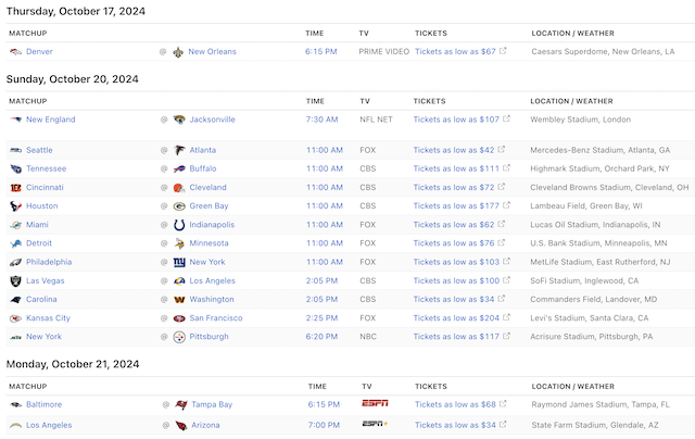 2024 Week 7 NFL schedule